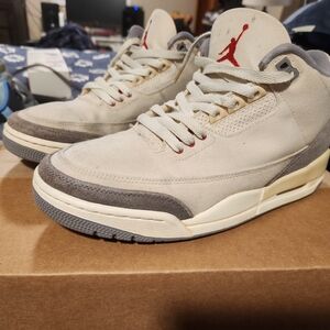 Jordan 3's Men's Sneakers - Cream and Gray with Red Accents Great condition